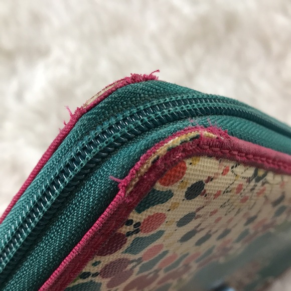 FOSSIL zip around coated canvas wallet teal pink - Picture 10 of 14